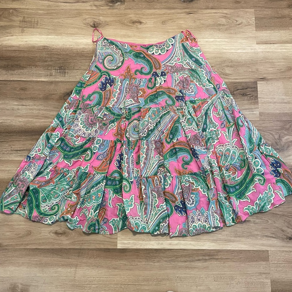 Vintage Lauren Ralph Lauren Pink Bright Full Circle Midi Skirt Size Large - Picture 2 of 6